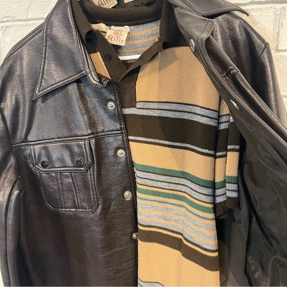Alfie California Other - Vintage 70s Alfie California Brown Faux Leather Shacket and Sweater Set Mens L